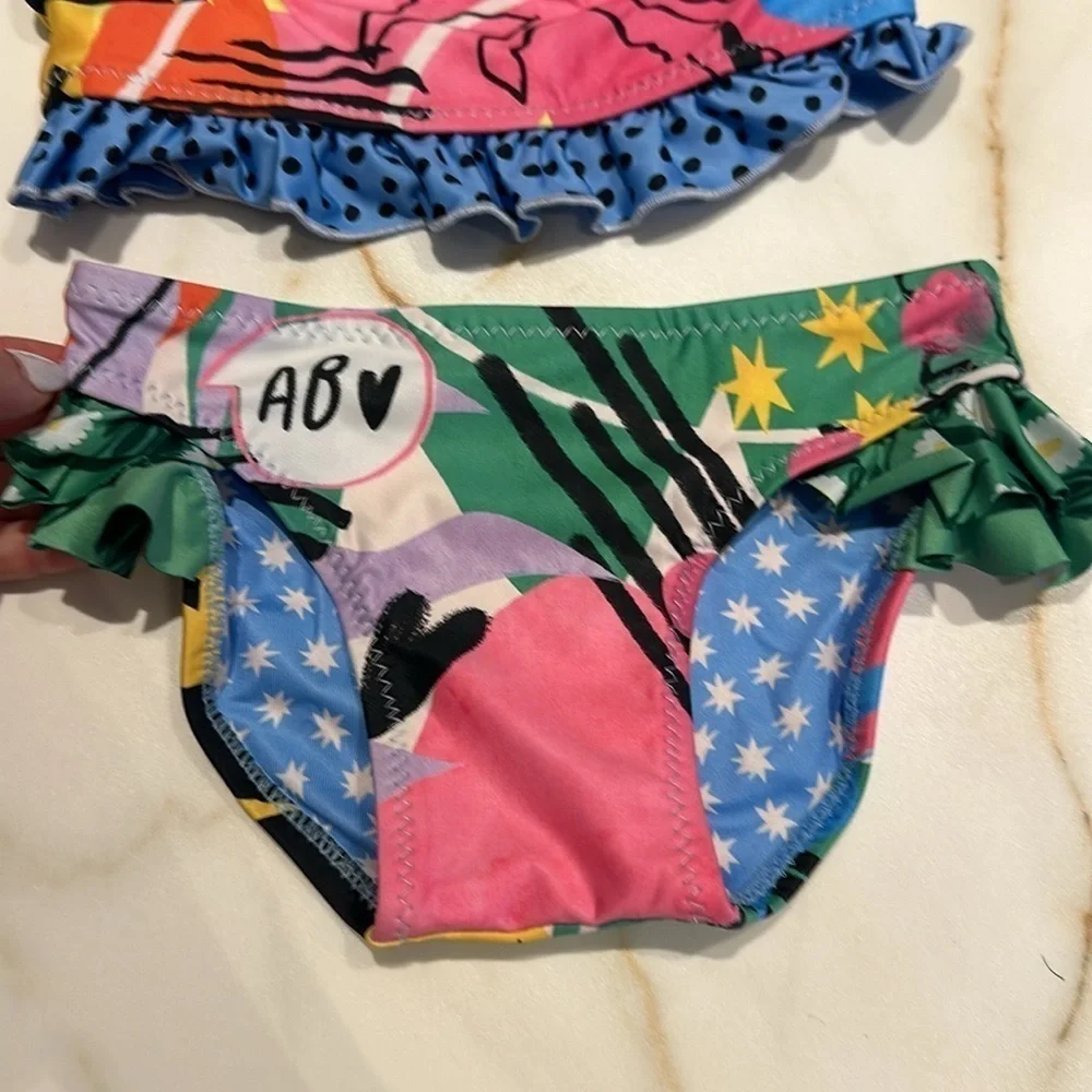 Agua Bendita Girls Multicolor Floral Ruffle Bikini - Pink, Green, Blue, Yellow